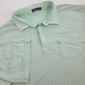 Johnnie‎ O Polo Shirt Mens XL Green Striped Lightweight Preppy Beach Golf Pocket